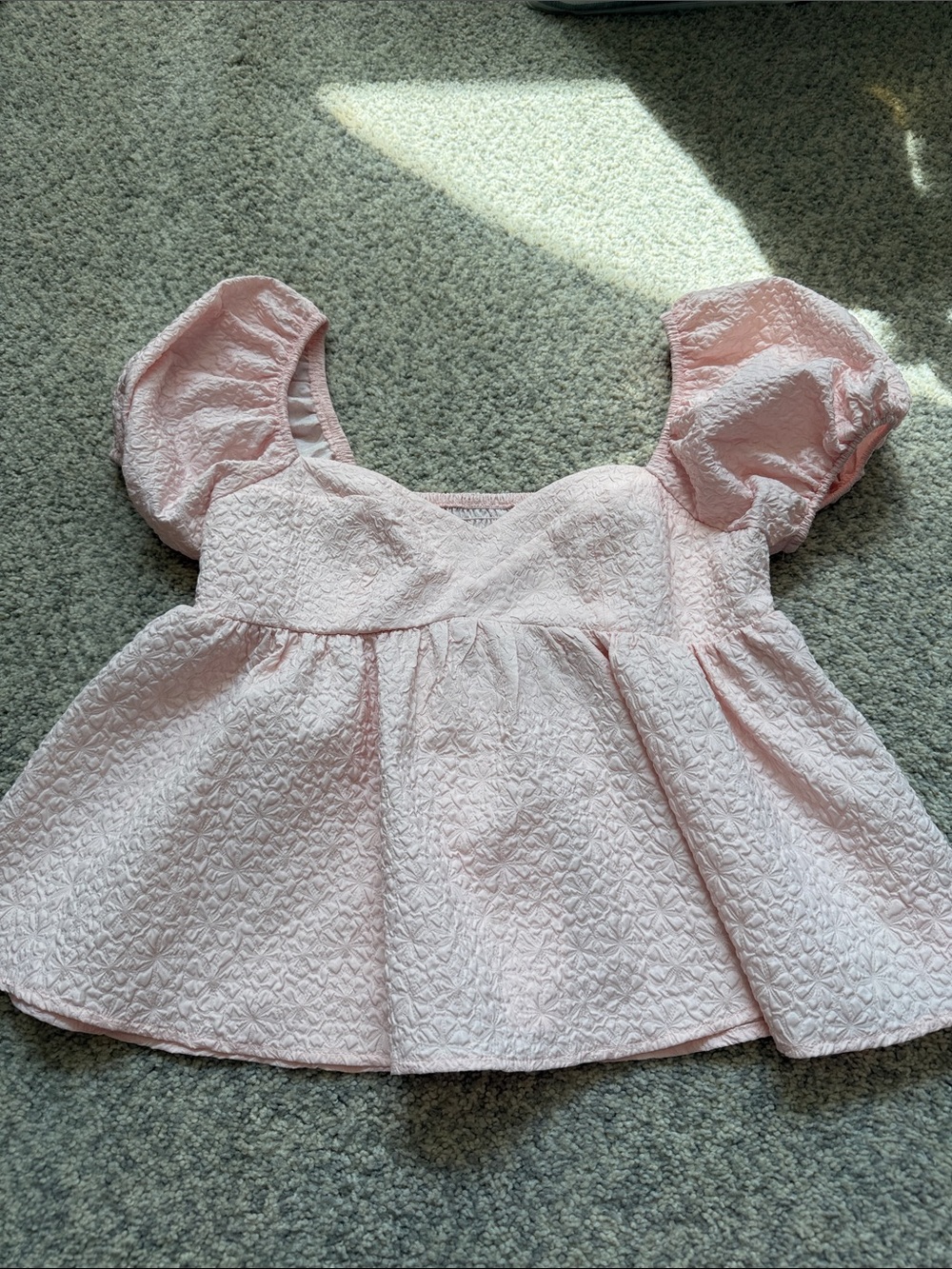Pink Textured Puff Sleeve Babydoll Top